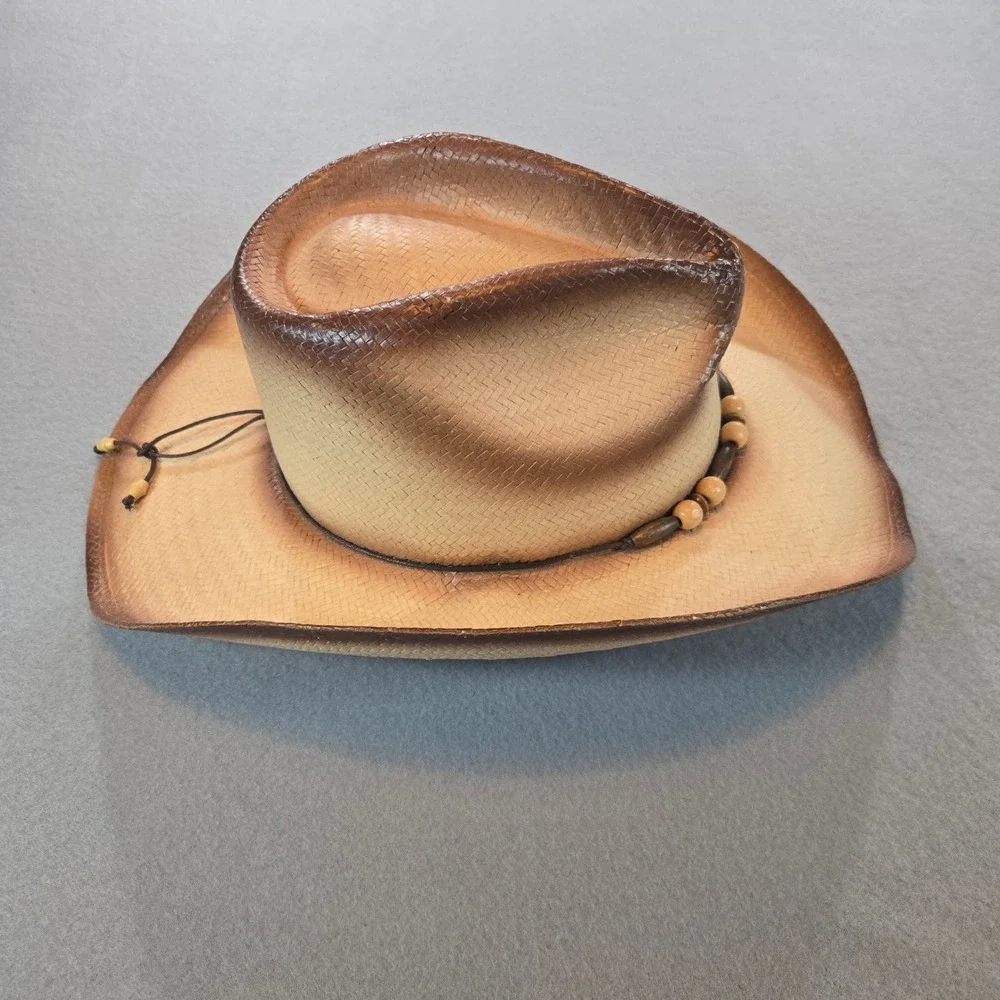 Great West Hat Co Cowboy Hat Child XS Tan Brown Ombre Toyo Straw Beaded RB016